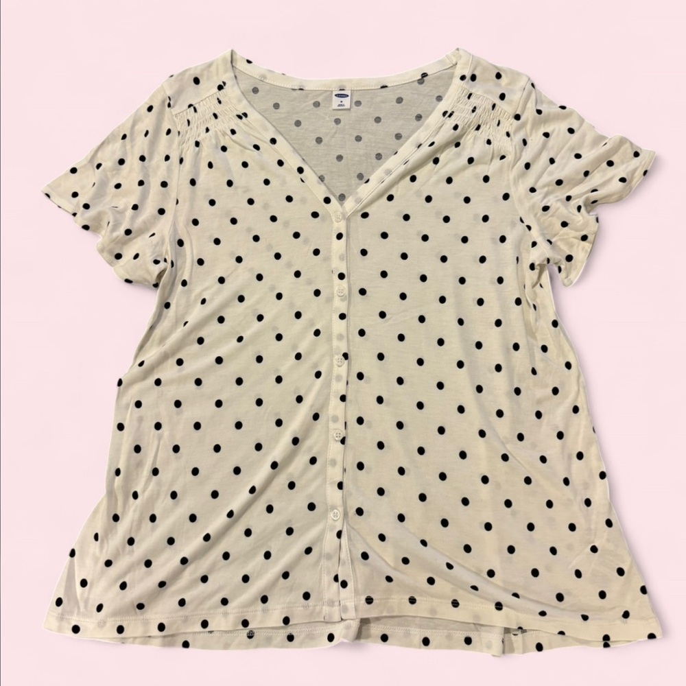 Old Navy White & Black Polka Dot Button Front Top – Size M